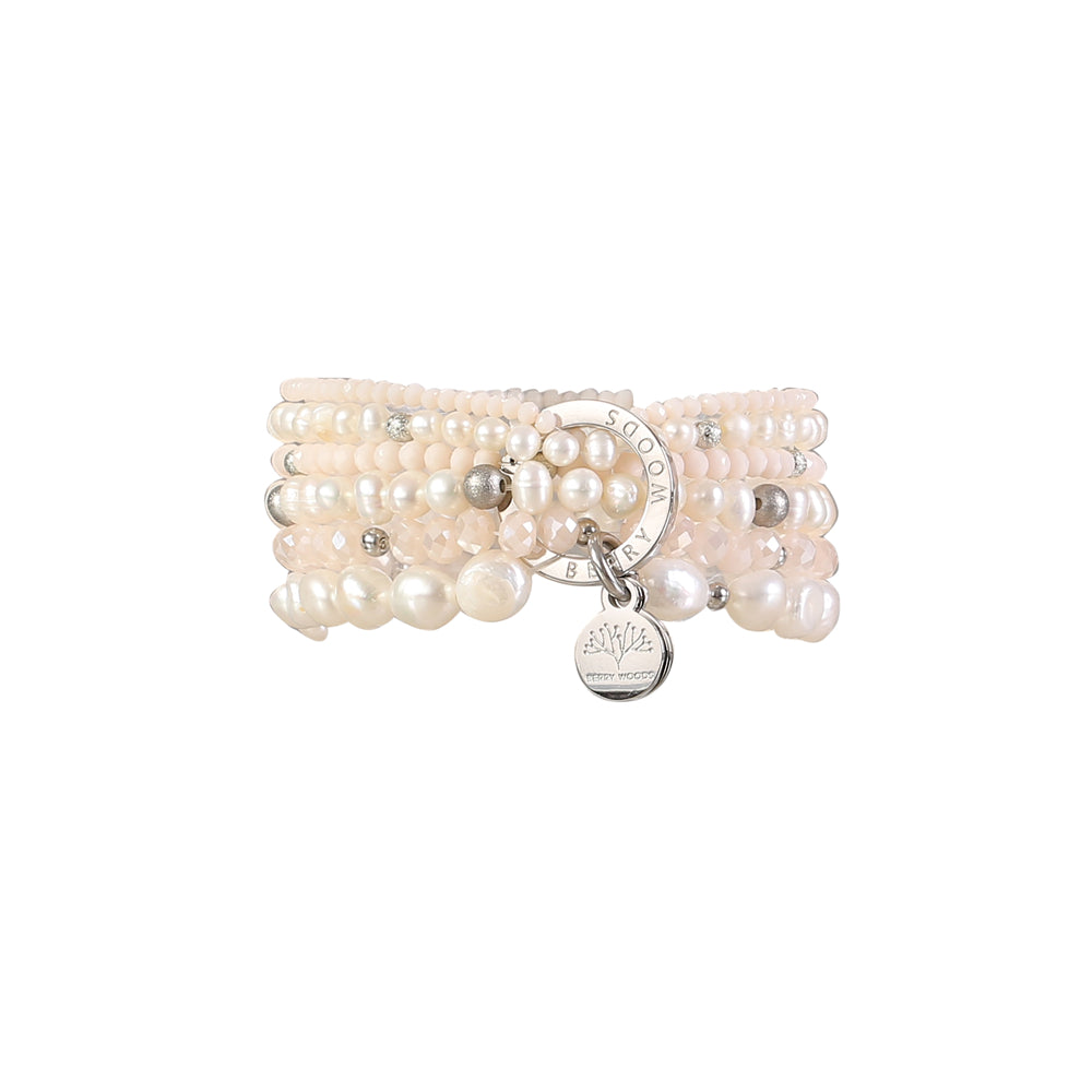 Armband mit echten weissen Perlen rosa Glas