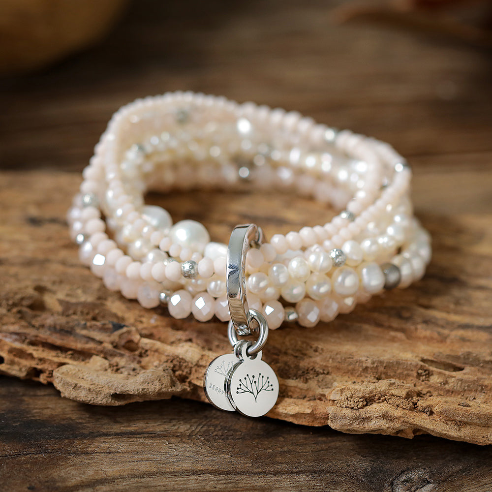 Armband mit echten weissen Perlen rosa Glas