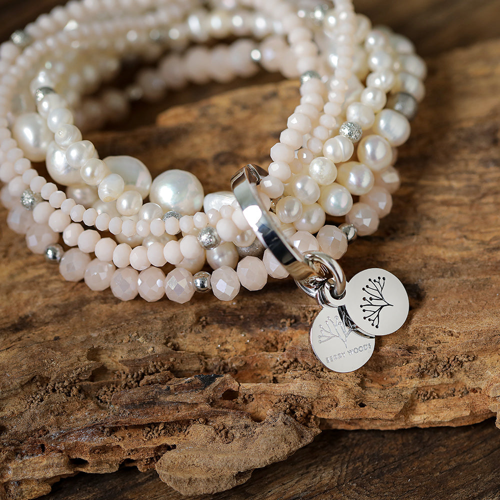 Armband mit echten weissen Perlen rosa Glas